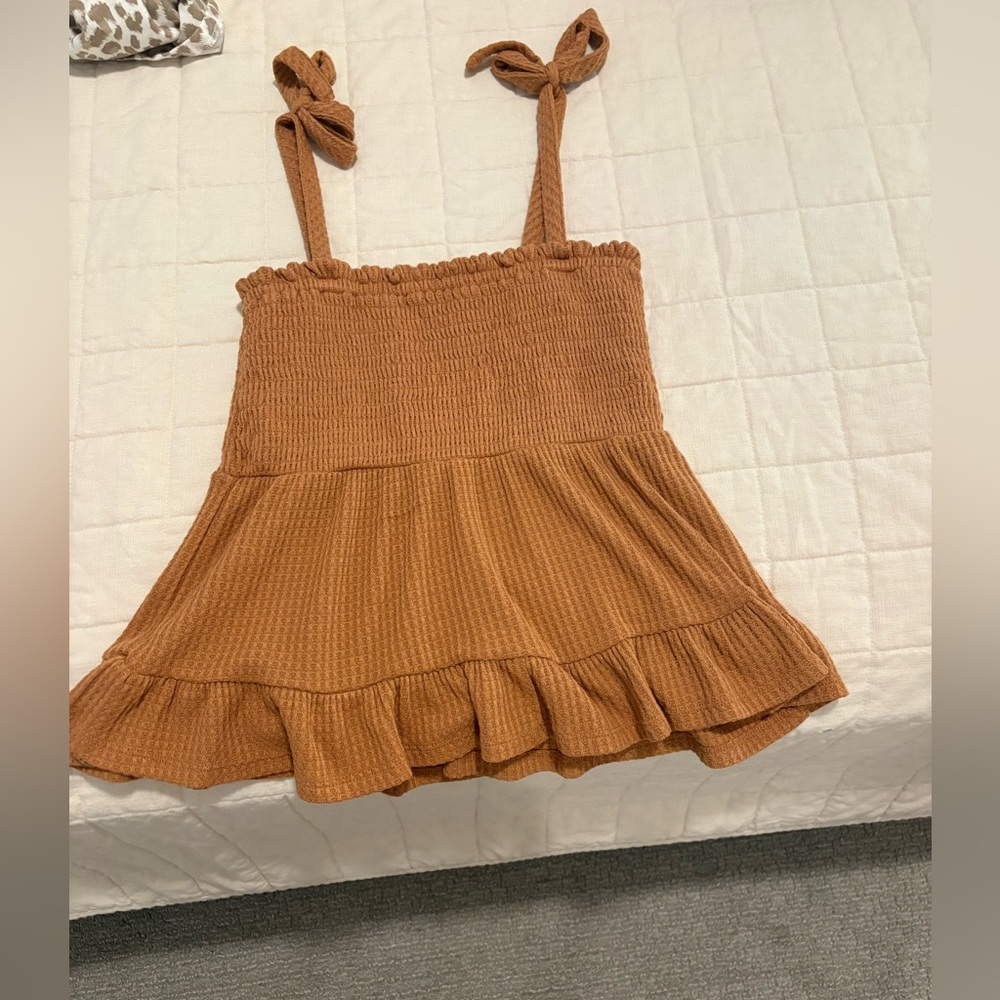 Paper Crane Tan Ruffle Hem Tank Top